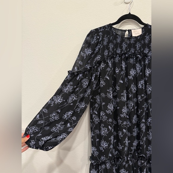 Cinq à Sept Black Dress with Blue Floral Design - Picture 5 of 7